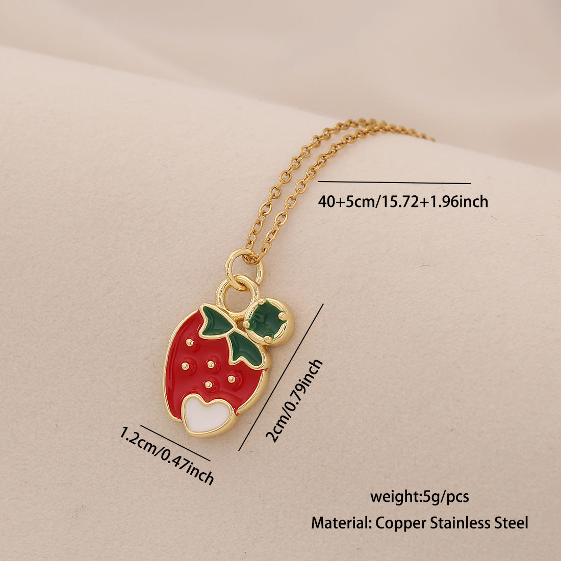 Bonito Collar Colgante de Fresa y Cereza para Mujer, Cadena en O de Acero Inoxidable con Acabado Esmaltado, Collar con Medallón en Forma de Fruta