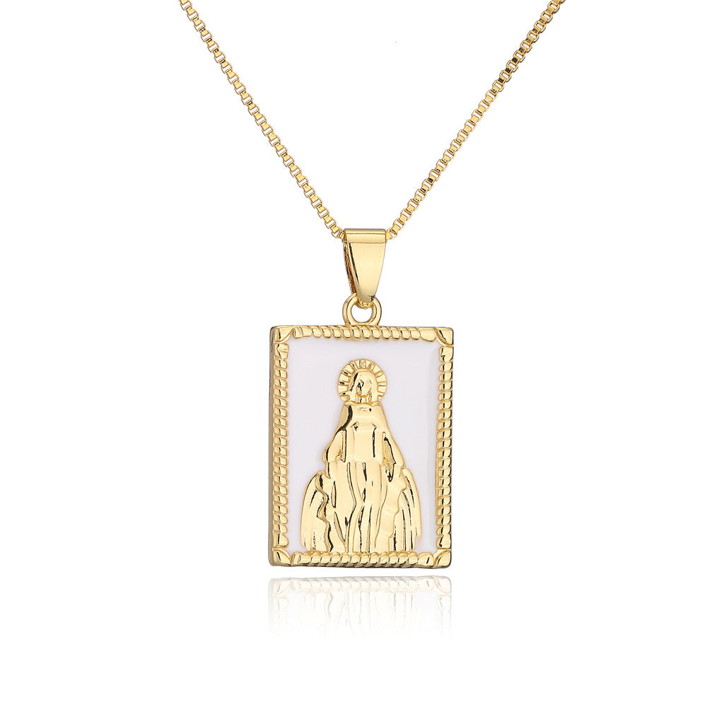 Minimalist Geometric Copper Pendant Necklace with 18K Gold Plating and Enamel Oil Painting Finish