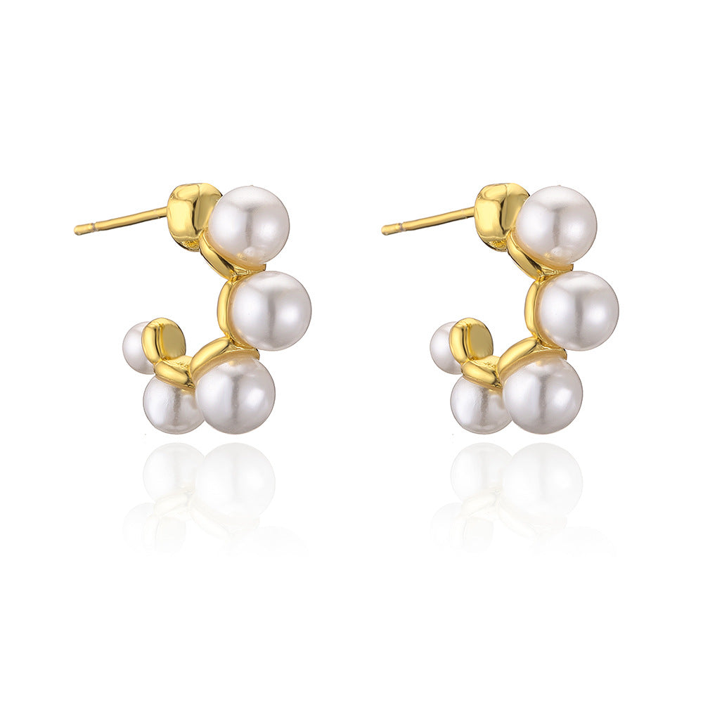 Minimalist Geometric Copper Earrings with 18K Gold Plating and Pearl Accents for Women