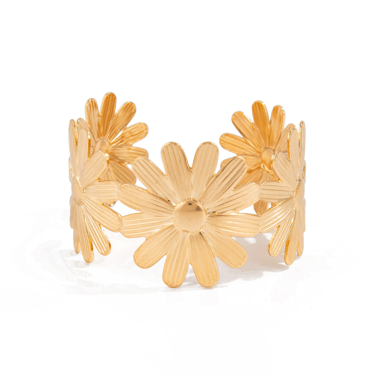 Bracciale rigido floreale vintage in metallo con design a petalo e finitura placcata, regolabile