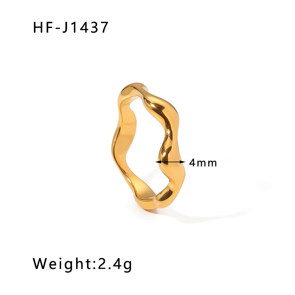 Anello da donna in acciaio al titanio a forma di onda geometrica con finitura placcata, gioielli in acciaio inossidabile alla moda e versatili