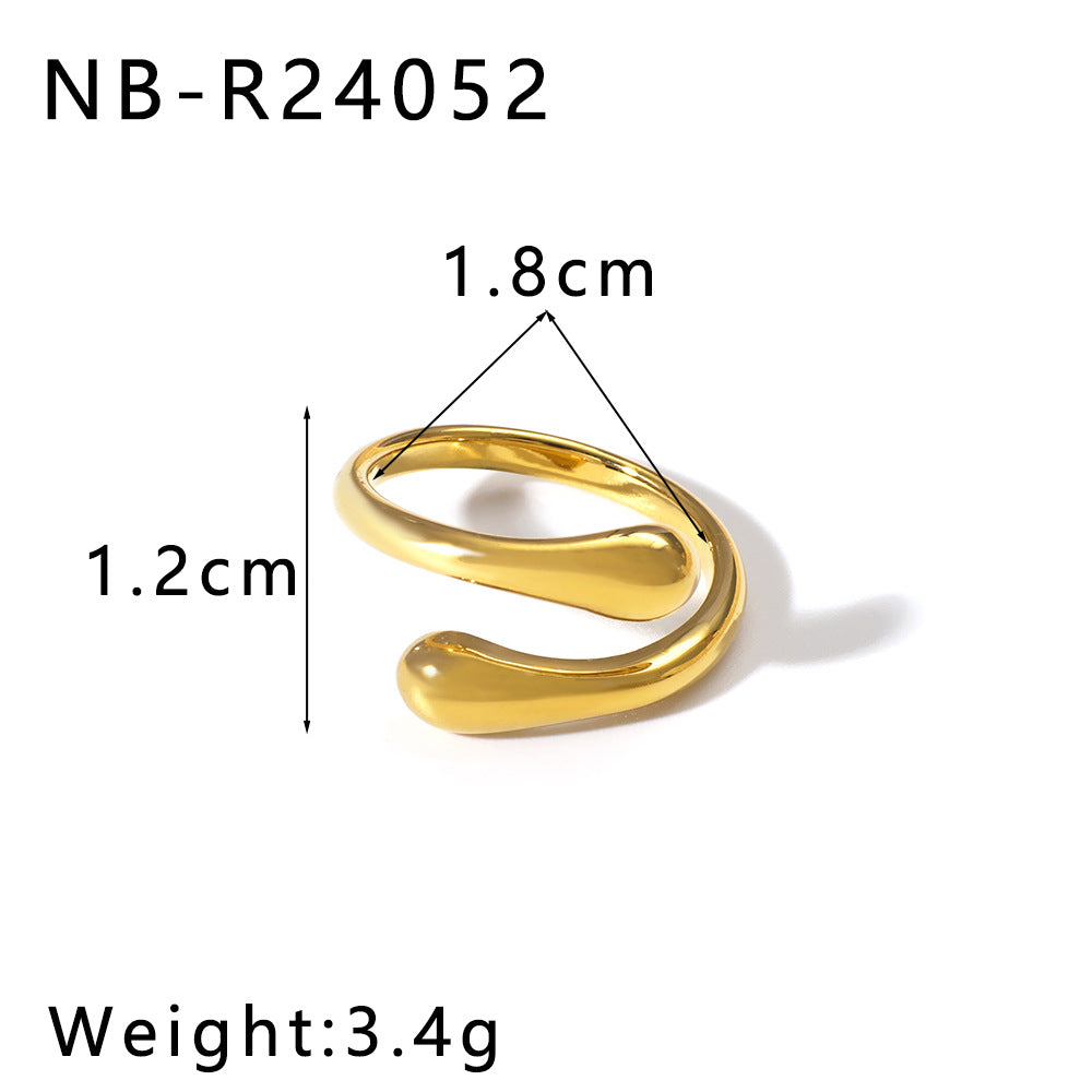 Geometric Teardrop-Shaped Stainless Steel Ring with Polished Finish and 18K Vacuum Plating for Women