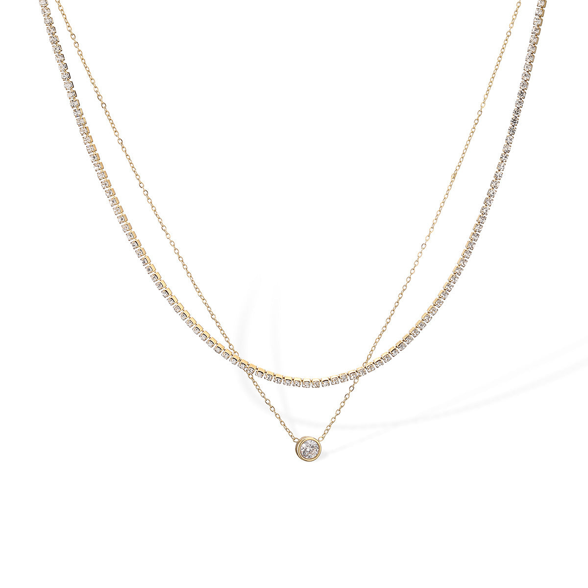 Minimalist Elegant 18K Gold Plated Geometric Stainless Steel Necklace with Cubic Zirconia for Women