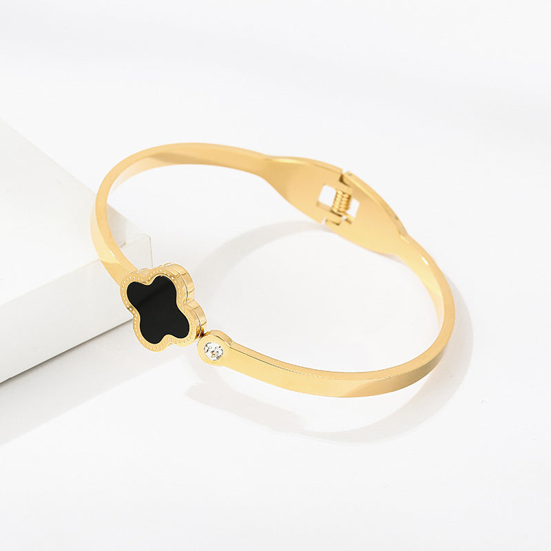 Minimalist Four-Leaf Clover Bracelet for Women in Titanium Steel with Plated Finish