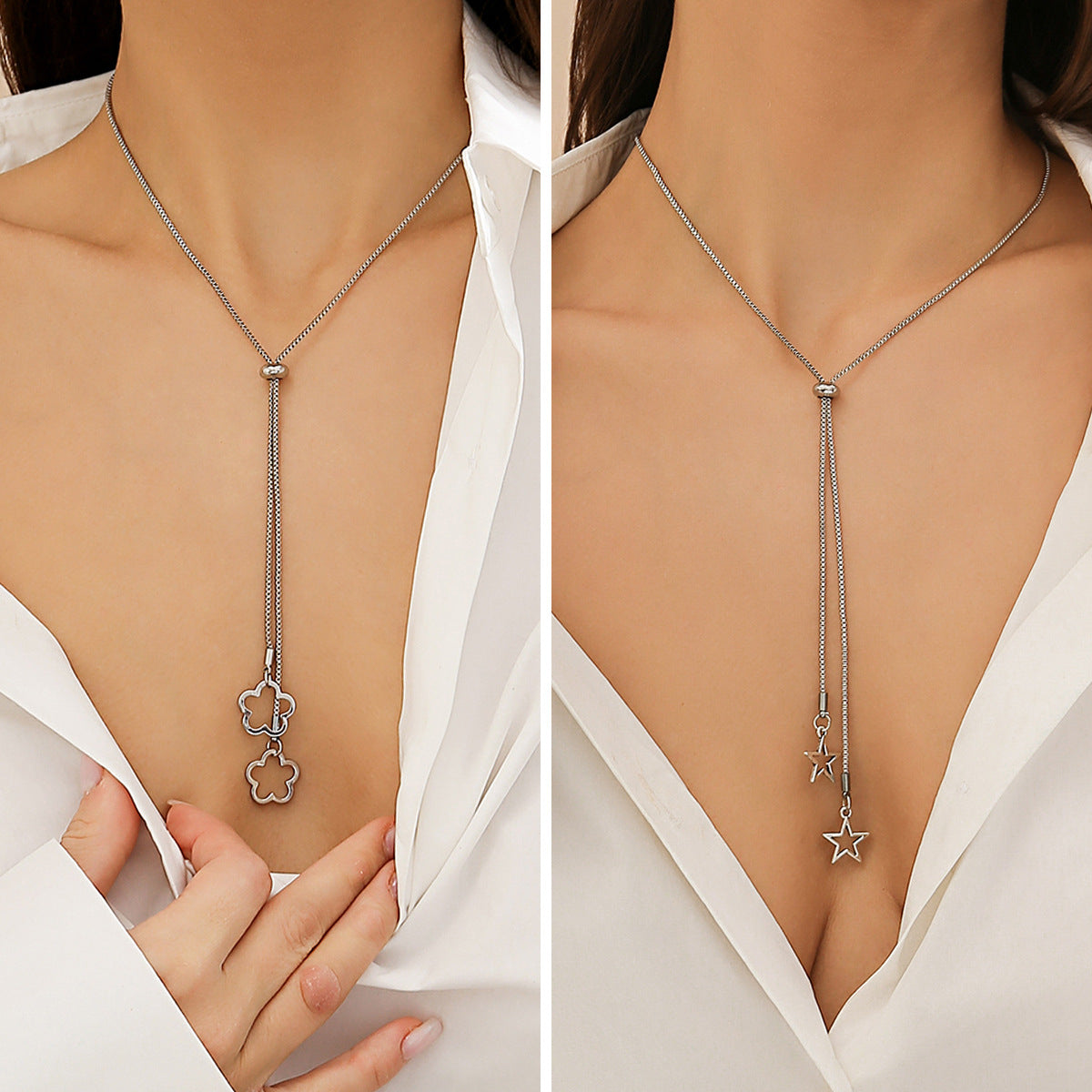 Minimalist Floral Star Alloy Plated Snake Chain Necklace for Women