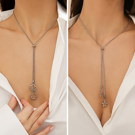 Minimalist Floral Star Alloy Plated Snake Chain Necklace for Women