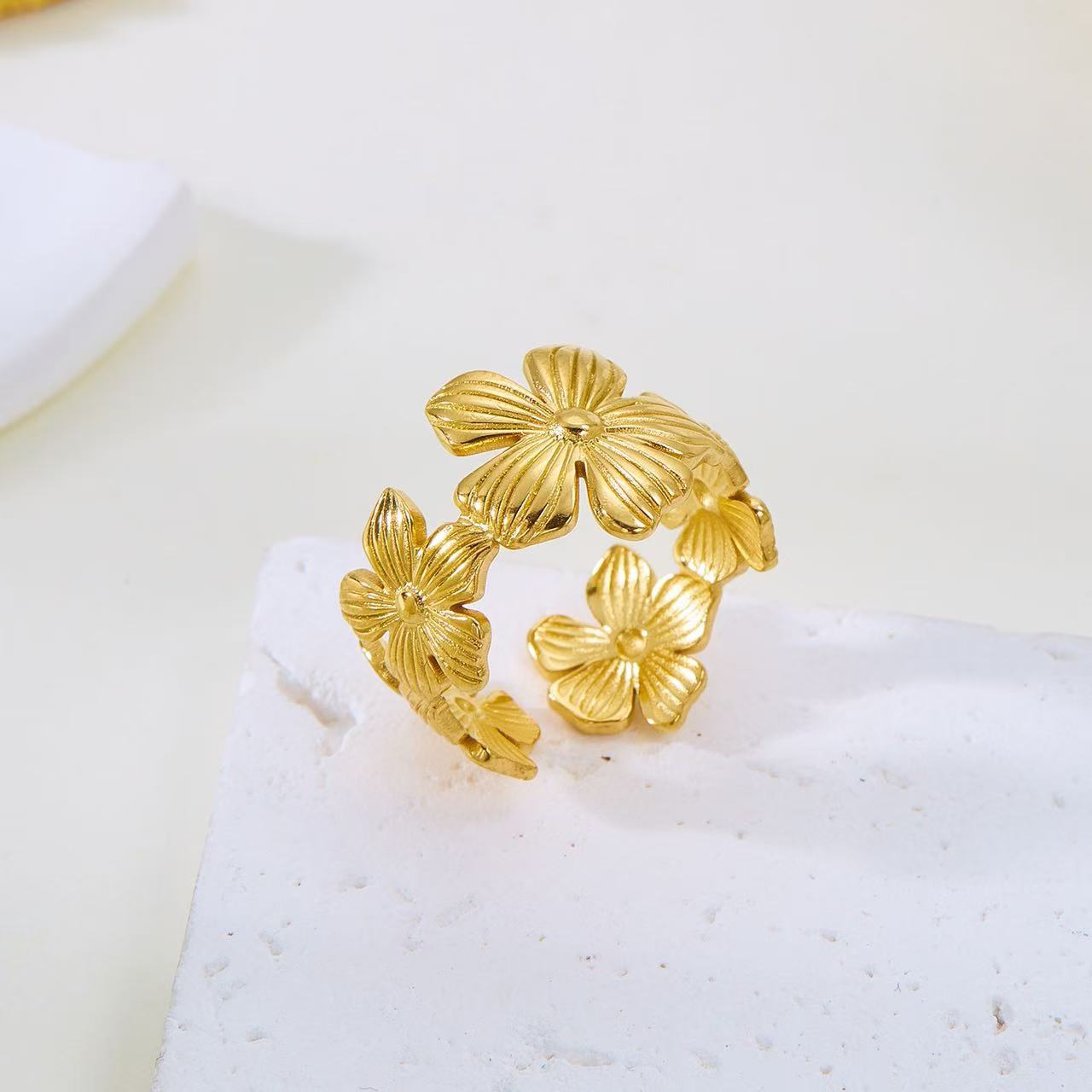 Elegant Gold Plated Stainless Steel Butterfly Star Geometric Ring