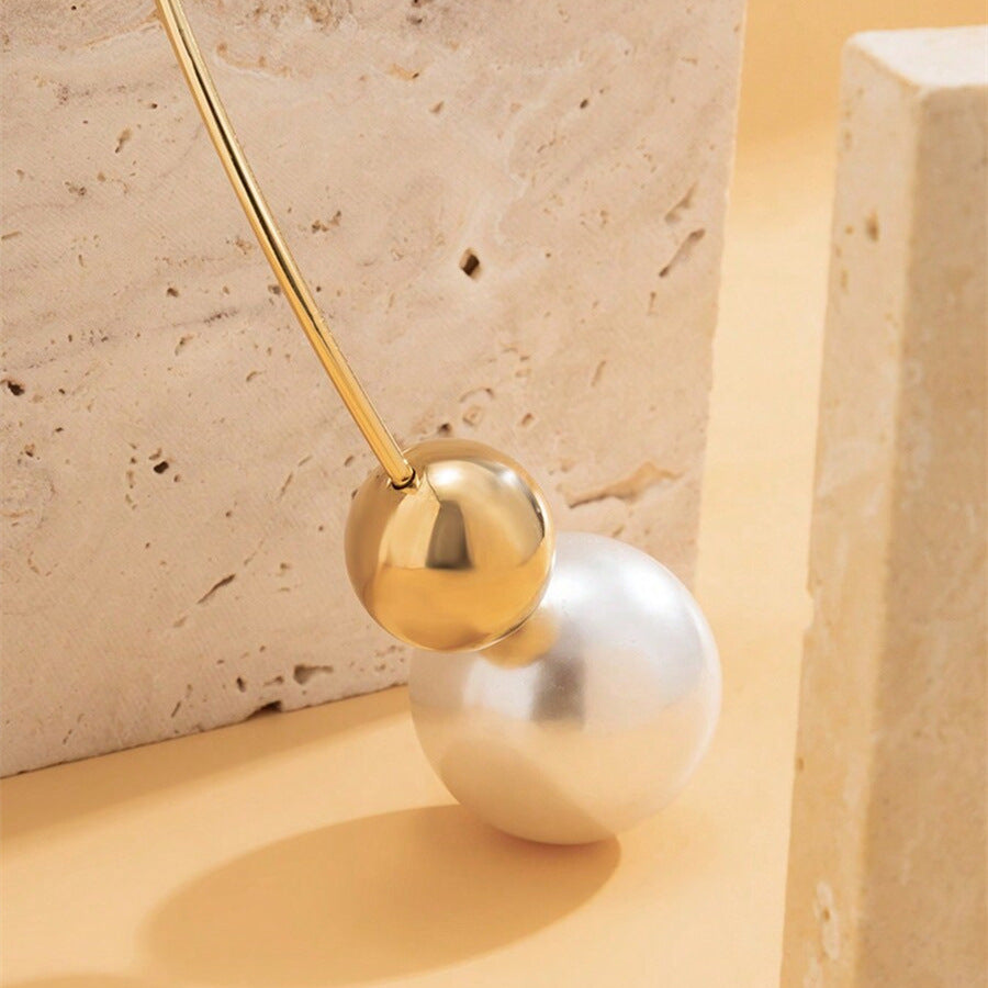 Collar de Aleación Geométrico Minimalista con Incrustación de Perlas para Mujer, Elegante Cadena para la Clavícula