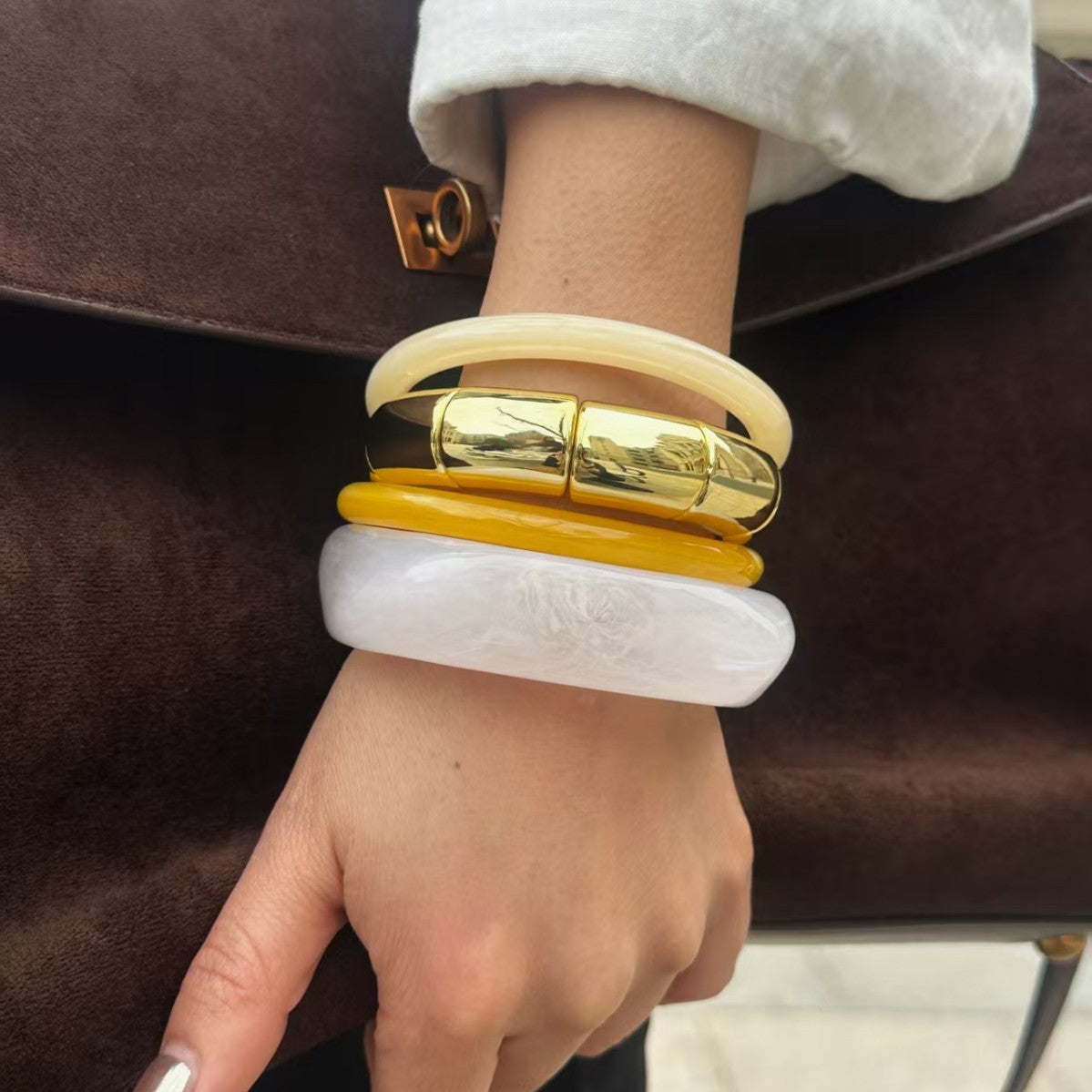 Vintage Minimalist Gold Plated Square Round Acrylic Gradient Beaded Bracelet