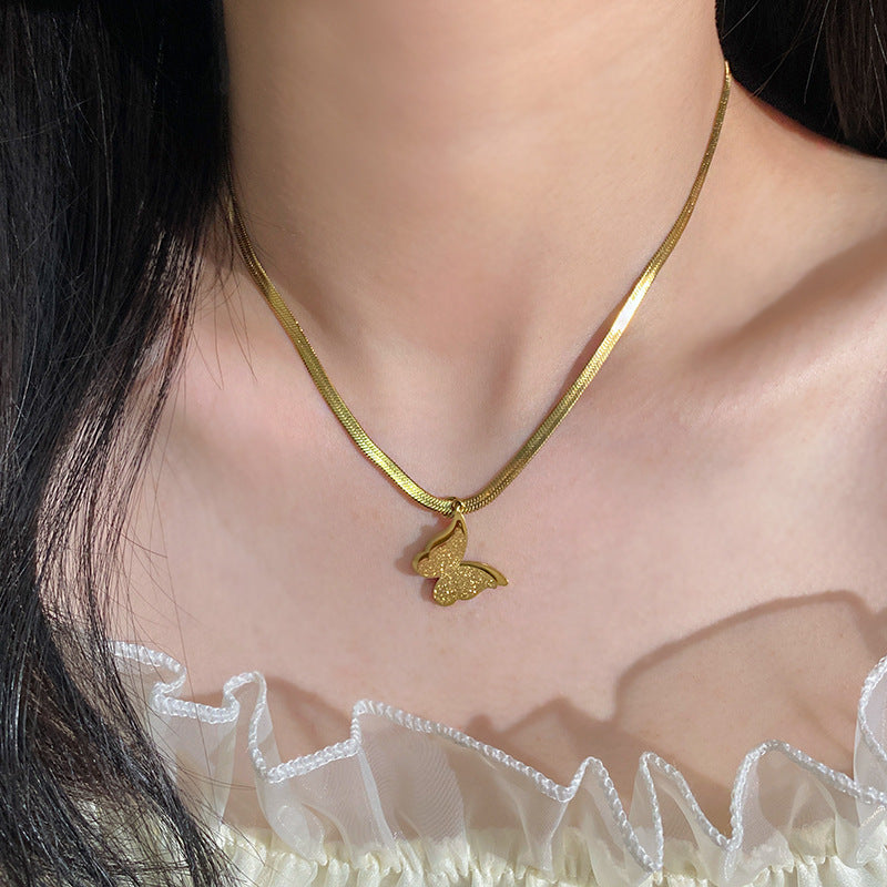 Butterfly Titanium Steel Plated Necklace Snake Chain Unisex