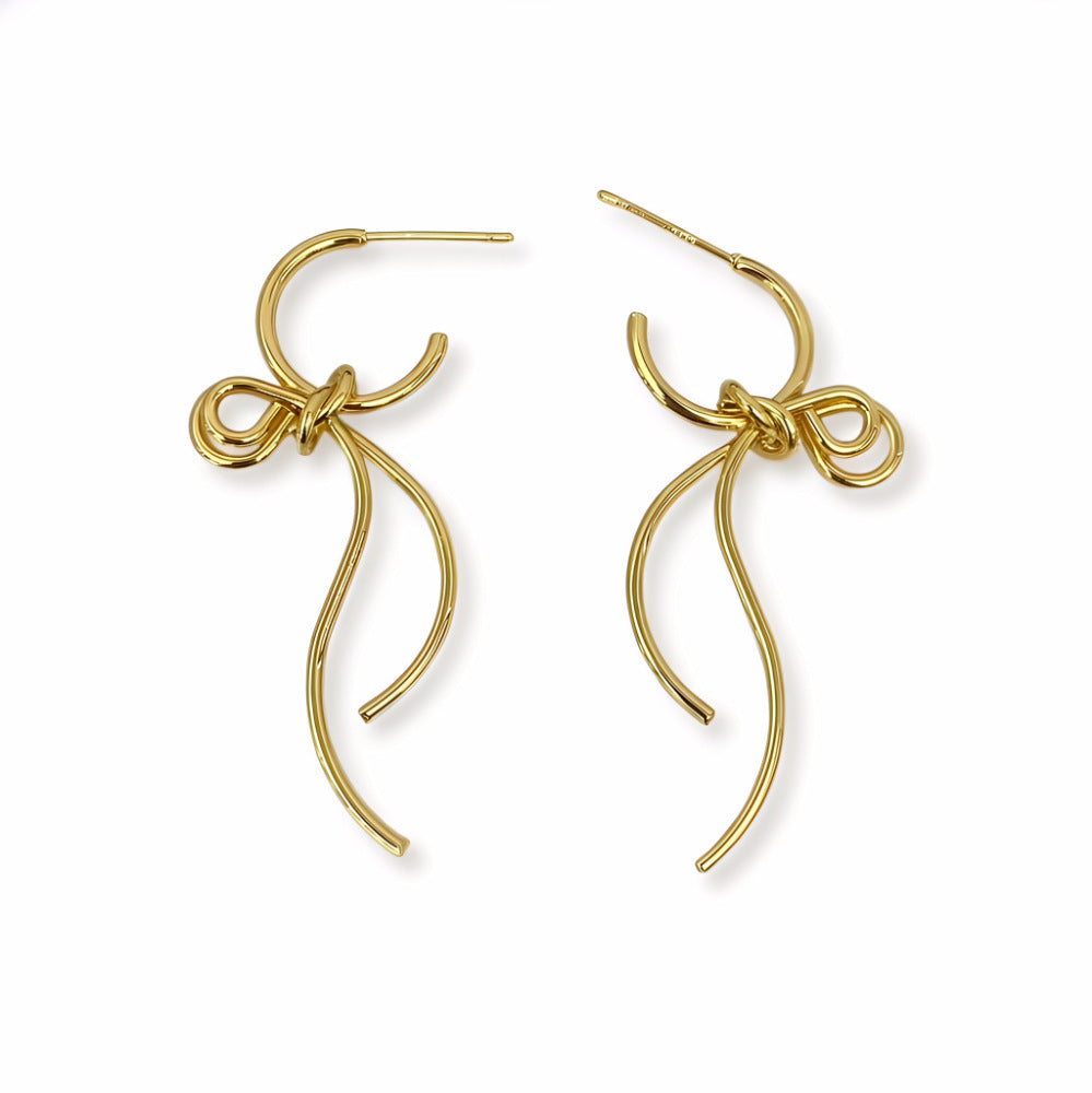 Geometric Bow Knot Gold Plated Brass Earrings for Women