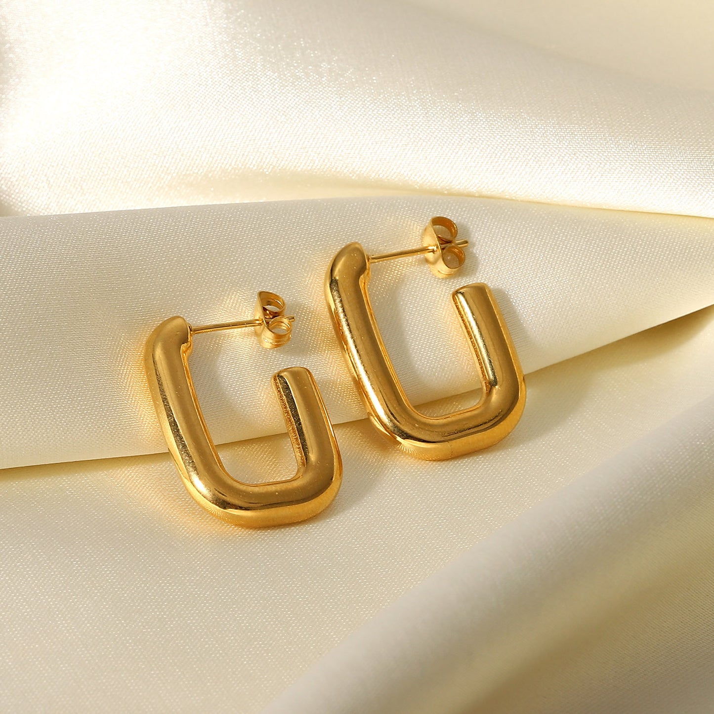 Trendy Geometric Square Open Hoop Earrings 18K Gold Plated Titanium Steel for Women