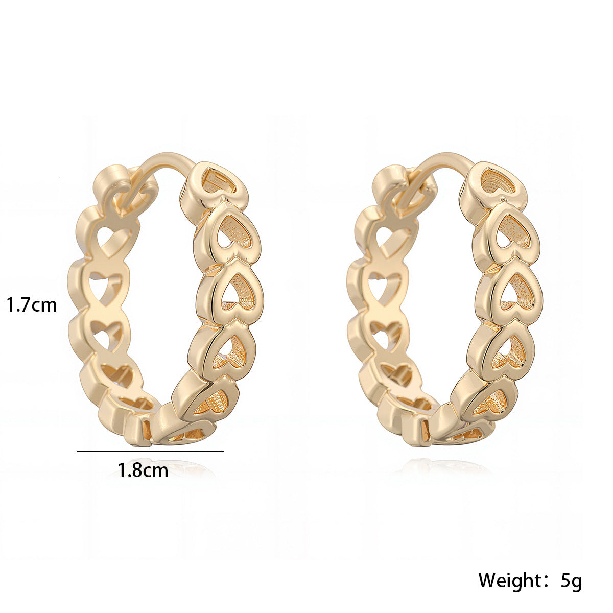 Minimalist 18K Gold Plated Brass Hollow Heart Geometric Hoop Earrings for Women