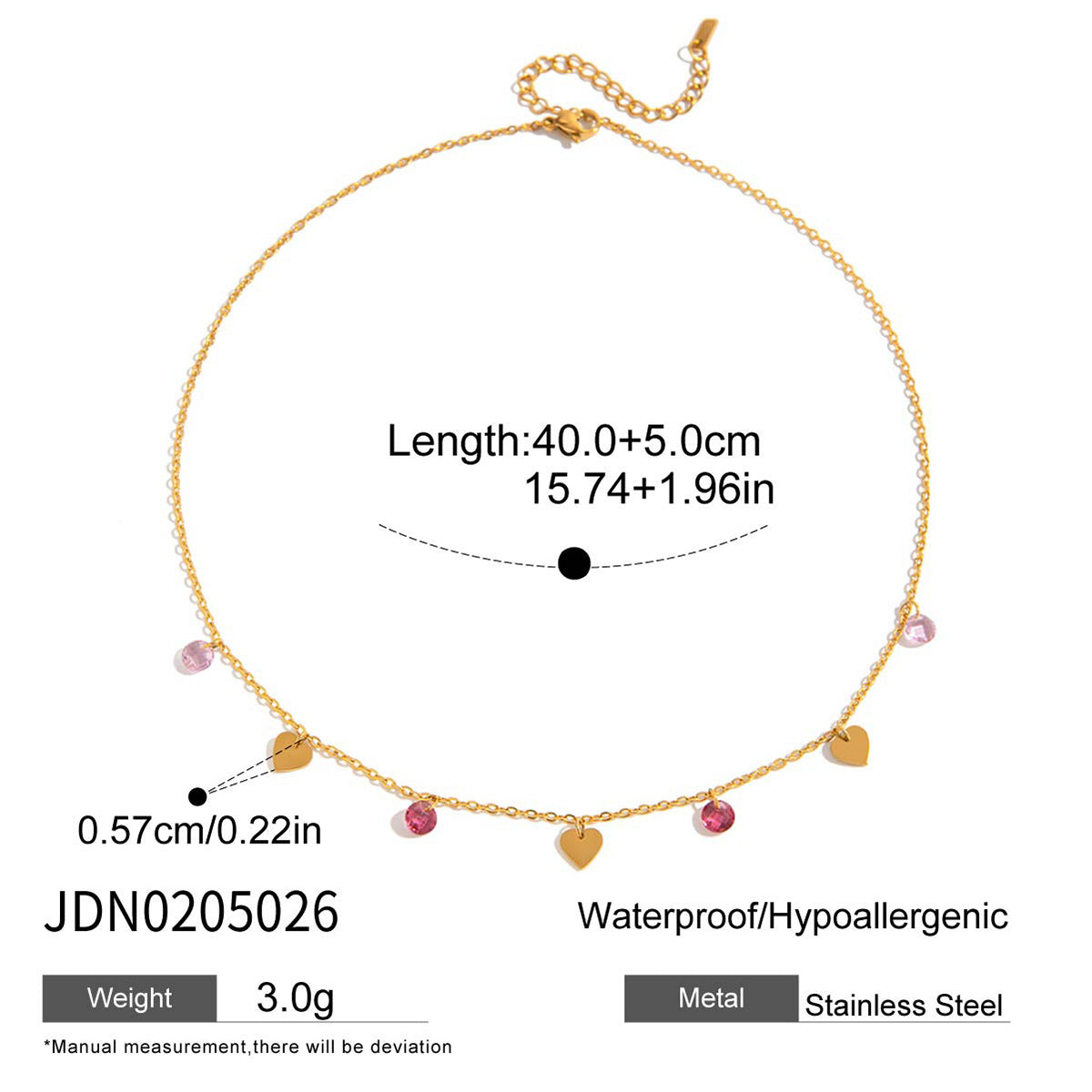 Minimalist Heart Geometric Stainless Steel PVD Plated Necklace for Women