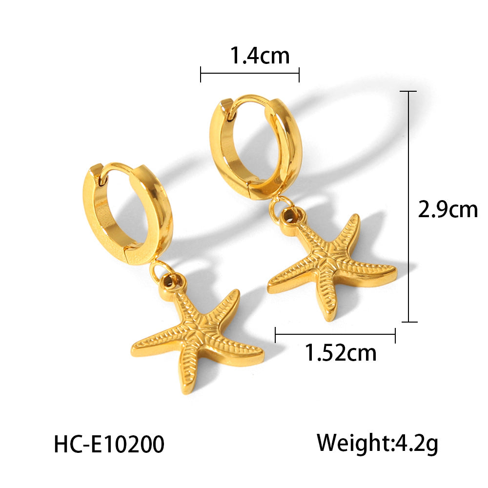 Stylish Starfish-Shaped Titanium Steel Earrings with 18K Gold Plating for Women