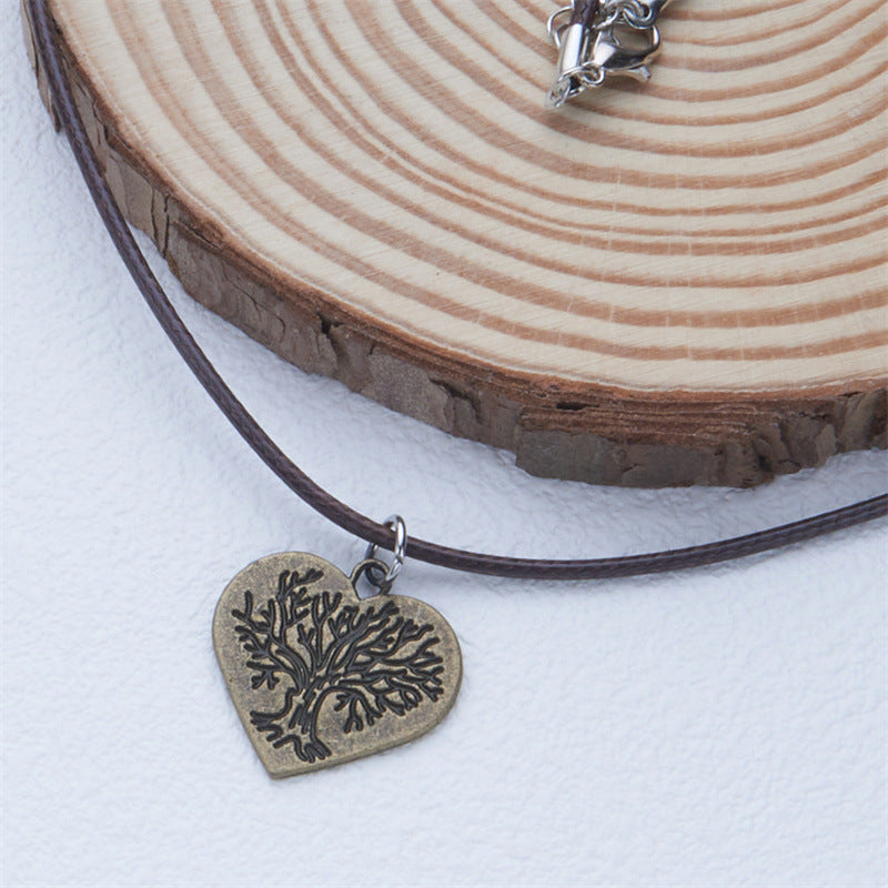 Vintage Tree of Life Heart Pendant Necklace in Stainless Steel with Titanium Steel Charm and Electroplated Finish for Unisex Daily Wear