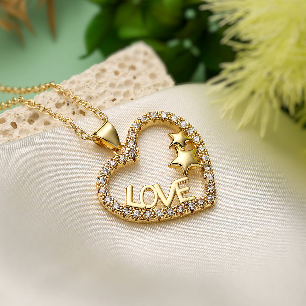 Minimalist Geometric Love Heart Pendant Necklace for Women with Copper Base Plated in 18K Gold and Zircon Inlay