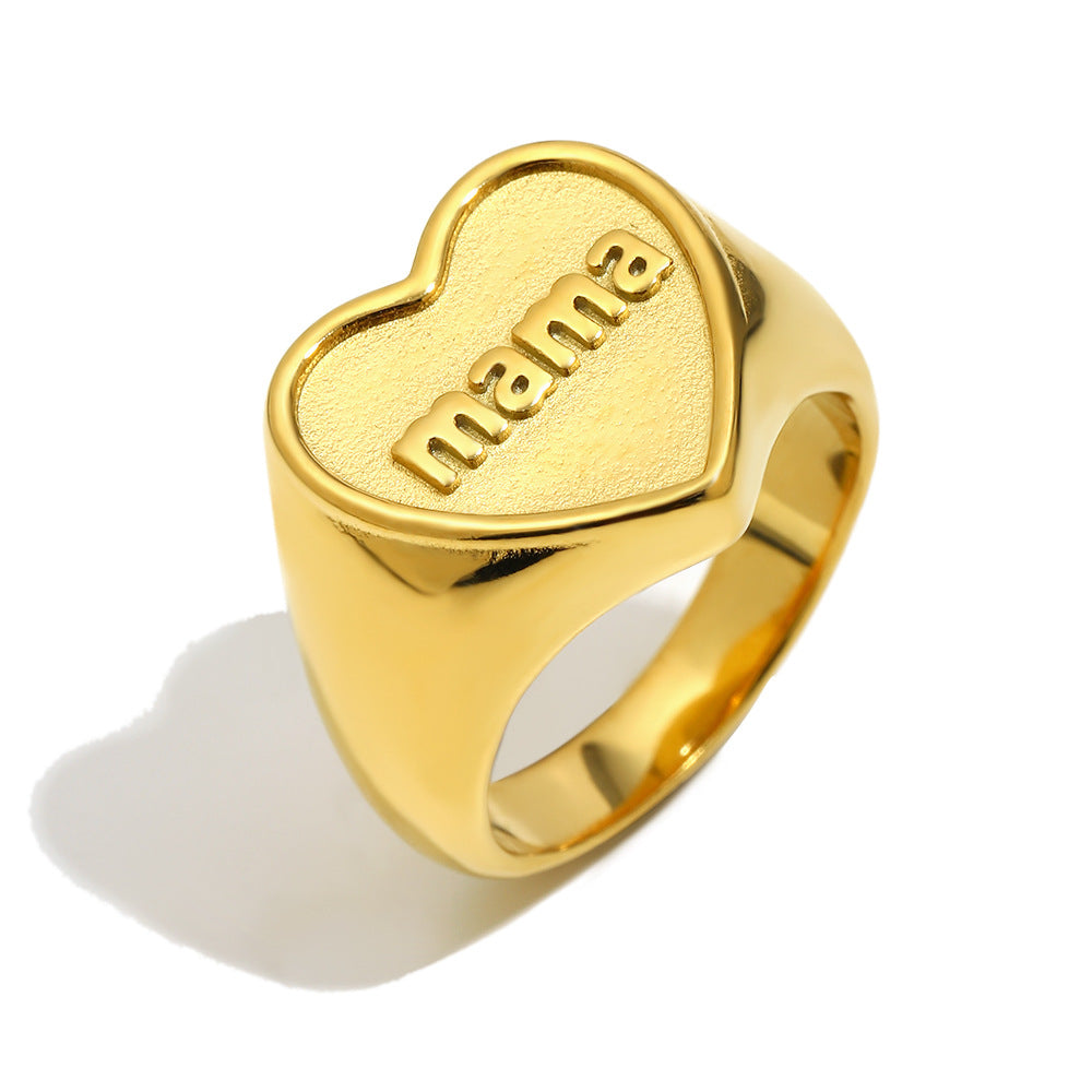 Anello minimalista a forma di cuore in acciaio inossidabile con placcatura in oro 18 carati da donna — Gioielli per la mamma