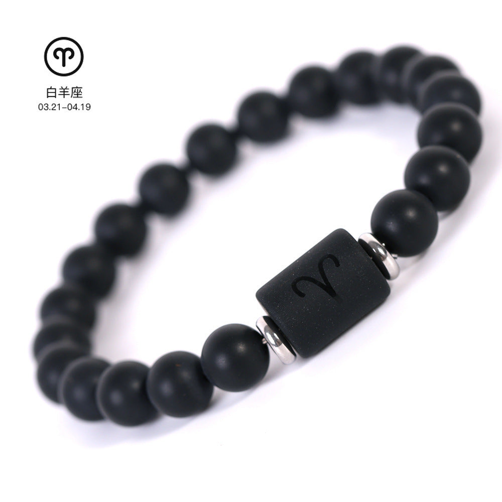 Elegant Business Matte Round Geometric Glass Zodiac Bracelet Unisex Gift