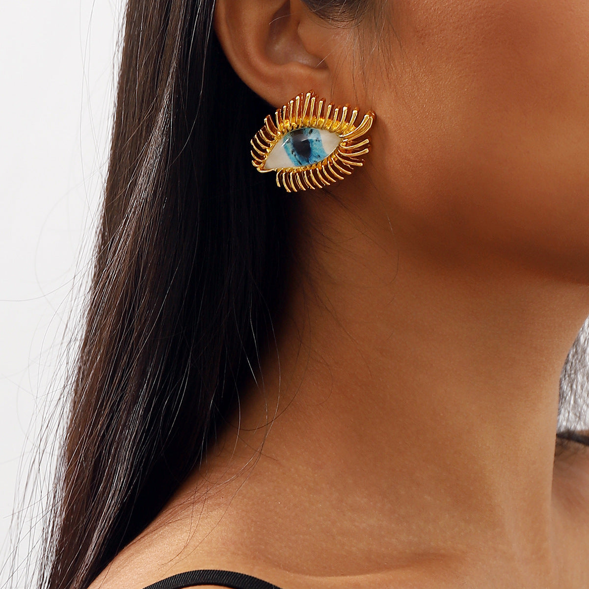 Pendientes de ojo turco de estilo vintage en aleación con detalles esmaltados y acabado chapado para mujer