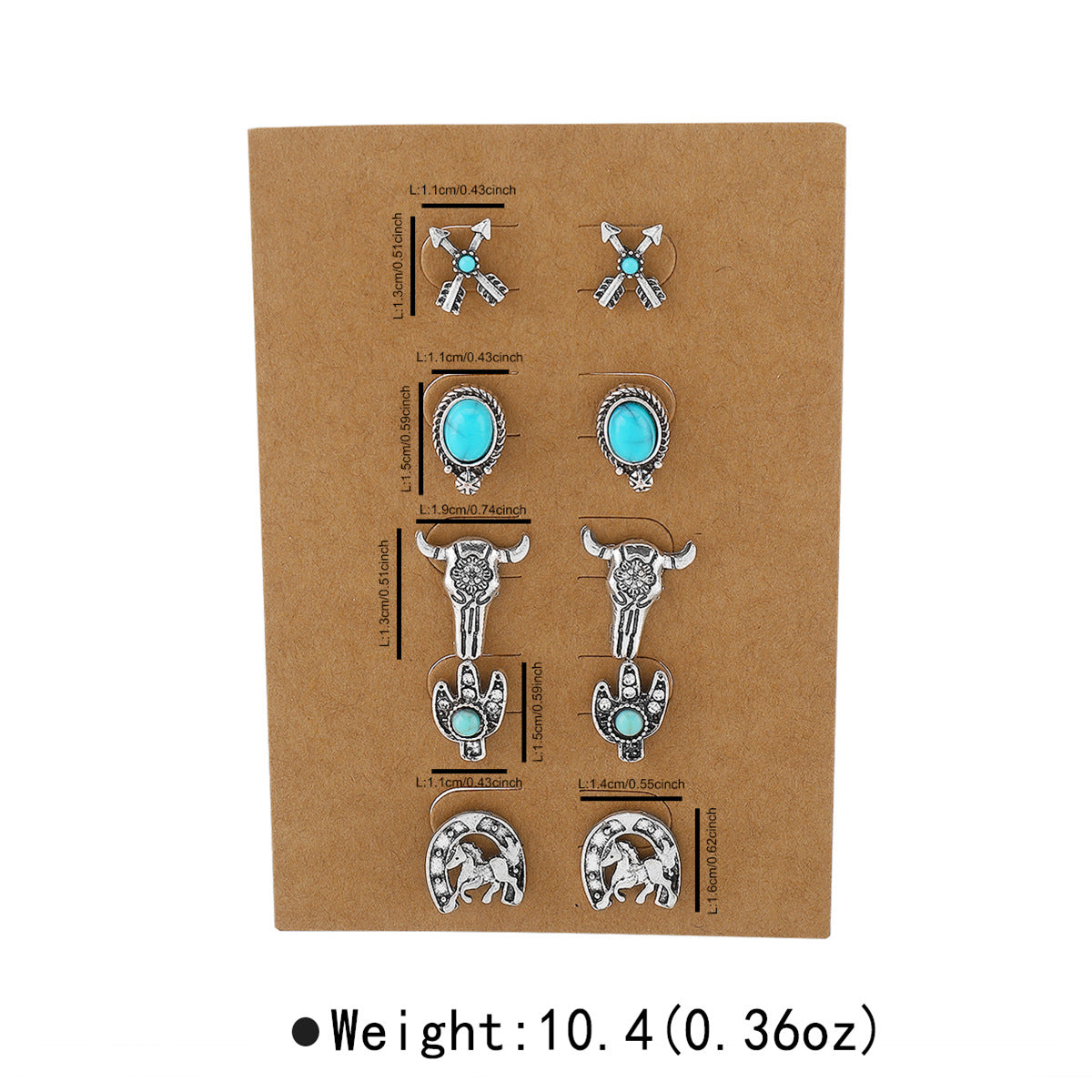 Set di Orecchini Pendenti Geometrici a Goccia in Stile Vintage Etnico a Cuore con Intarsio di Turchese e Finitura Placcata in Lega