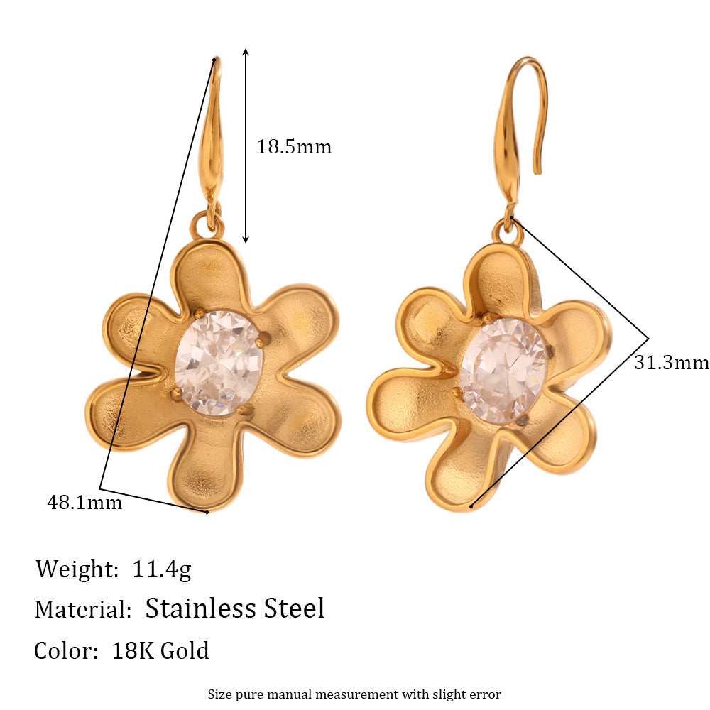 Orecchini a cerchio a spirale con stelle marine e cuore floreale alla moda in acciaio inossidabile placcato oro 18K da donna