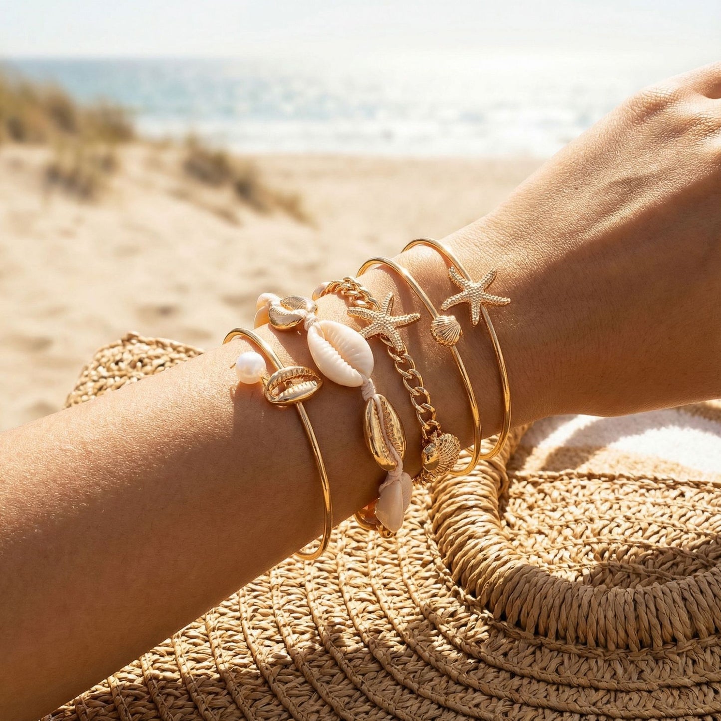 Bracciale a fascia casual in lega placcata a forma di stella marina da donna