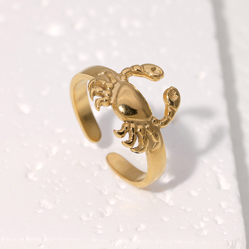 Creative Crab-Shaped Stainless Steel Adjustable Ring with Plated Finish for Men and Women