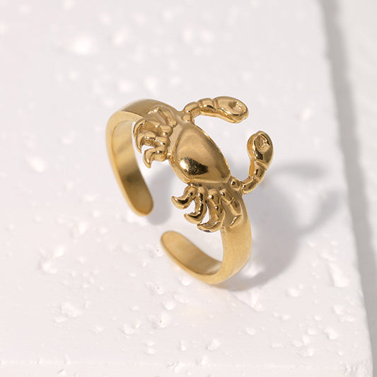Anillo ajustable de acero inoxidable con forma de cangrejo, chapado, para hombres y mujeres