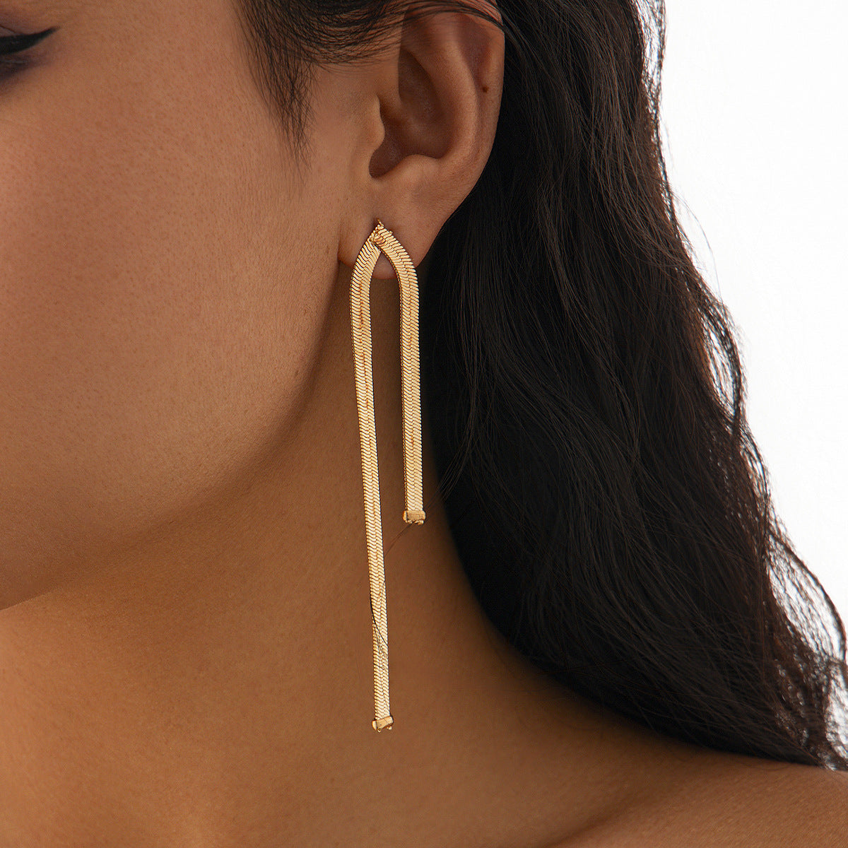 Minimalist Geometric Snake Chain Tassel Earrings Brass Plated Drop Earrings for Women