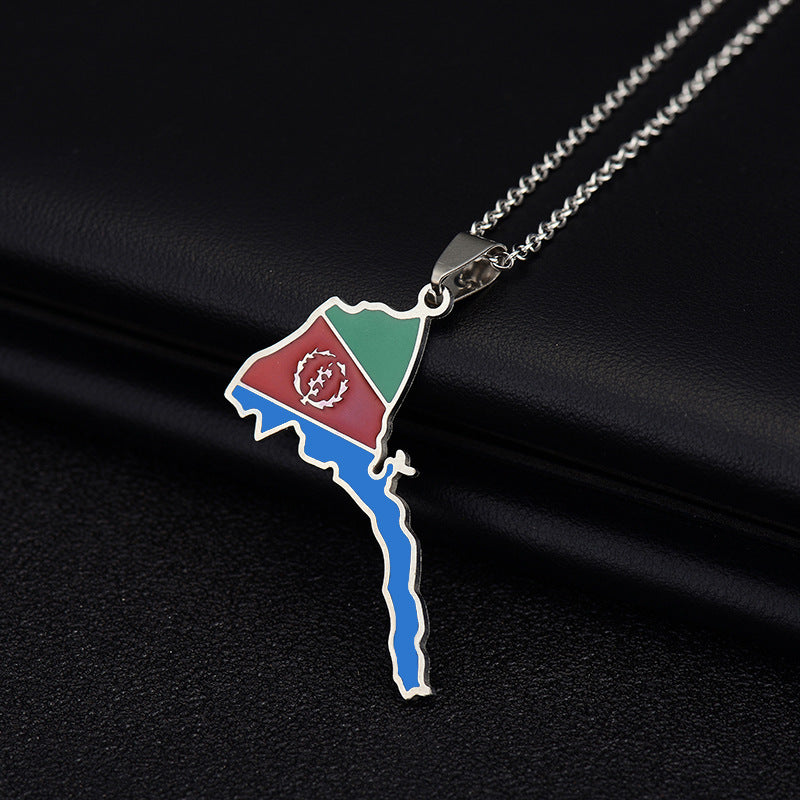 Retro Geometric Pendant Necklace in Stainless Steel with Enamel Finish for Unisex Wear