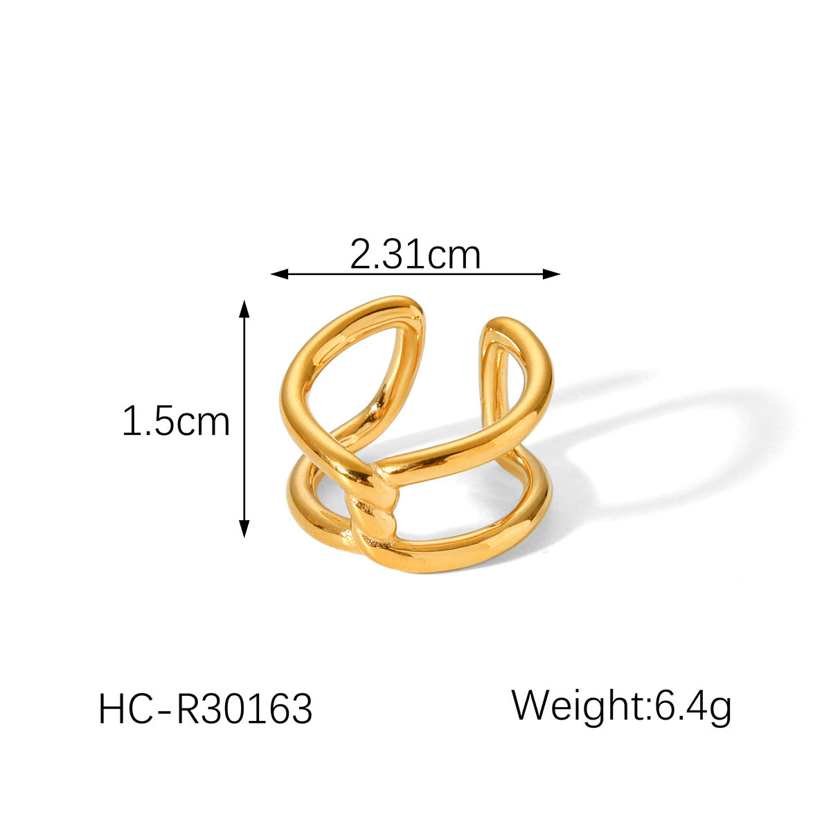 Geometric Hollow Titanium Steel Ring with Gold Plating and Knot-Cross Design for Women