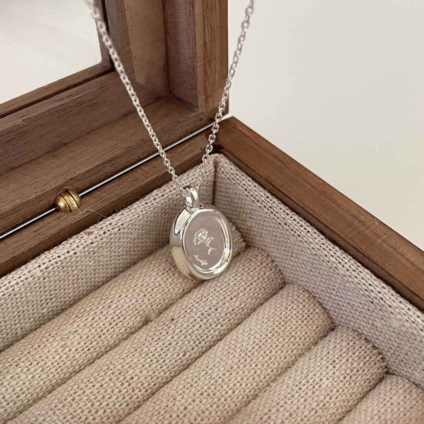 Minimalist 925 Sterling Silver Geometric Stamped Floral Necklace