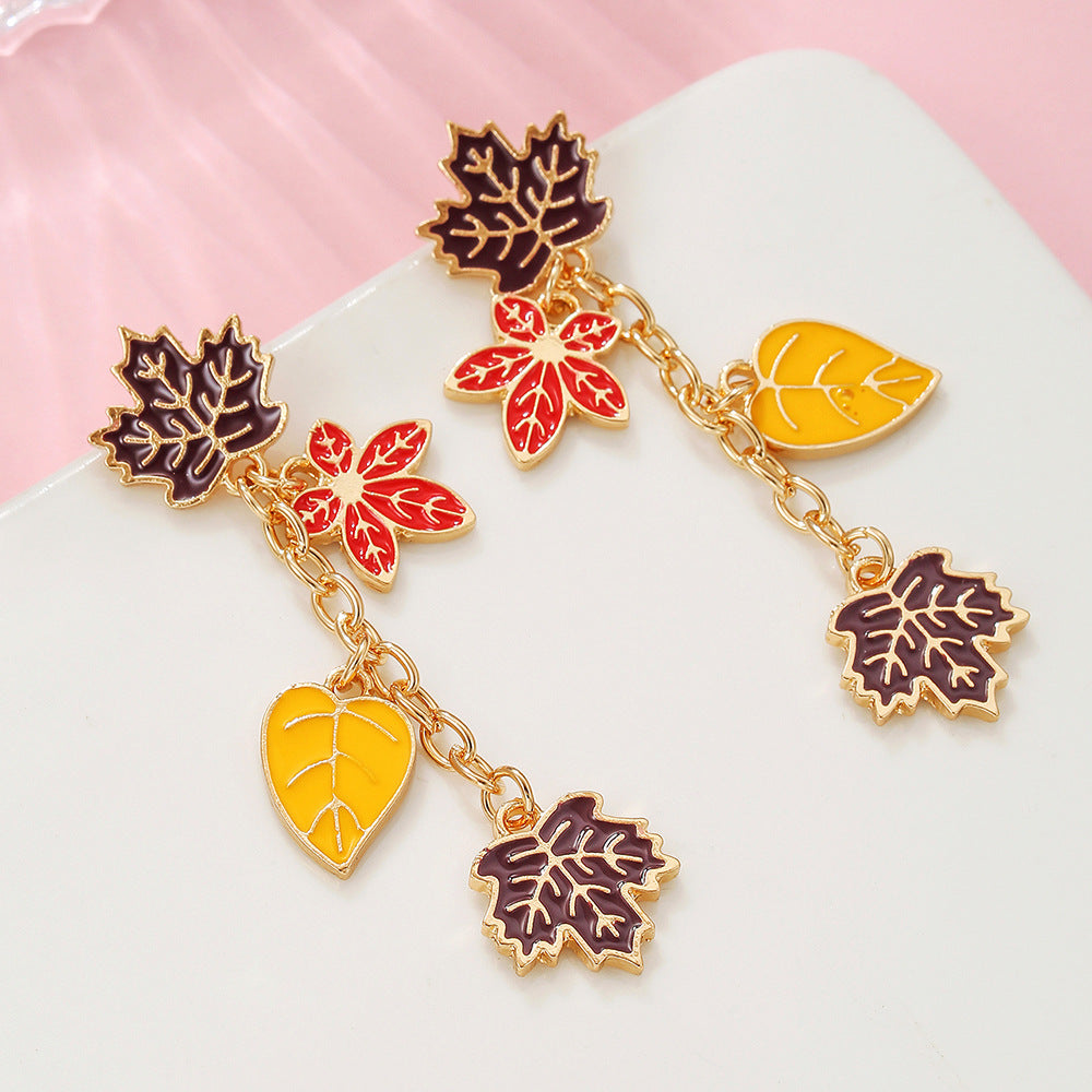 Vintage Gradient Plant Drip Oil Zinc Alloy Earrings for Women