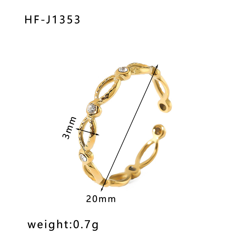 Anello Aperto Minimalista in Acciaio Inossidabile da Donna con Forma Geometrica e Finitura Placcata in Oro 18K Sottovuoto