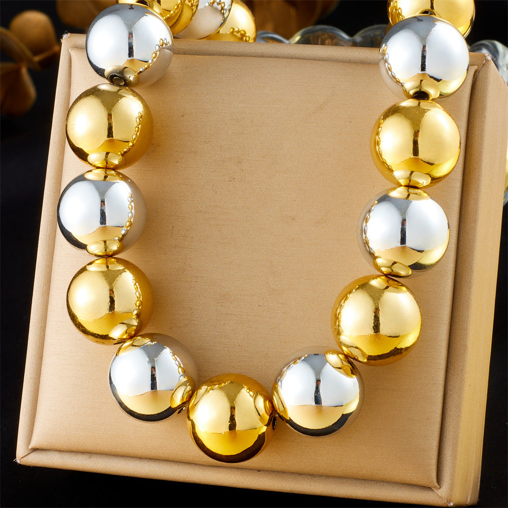 Punk Gold Plated Acrylic and Stainless Steel Round Bead Ball Chain Necklace Set