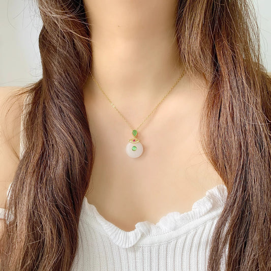 Minimalist Floral Cat's Eye Pendant Necklace in Titanium Steel with Plated Finish on O-Chain for Women and Men