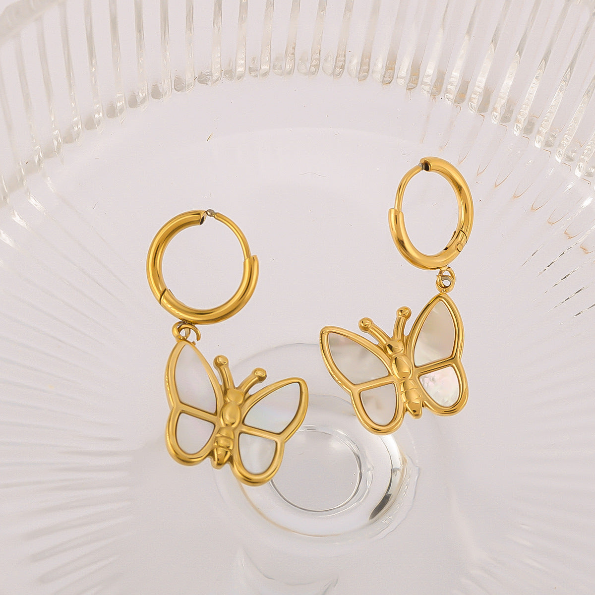Elegant Butterfly-Shaped Stainless Steel Earrings with 18K Gold Plating for Women, Hypoallergenic and Inspired Design