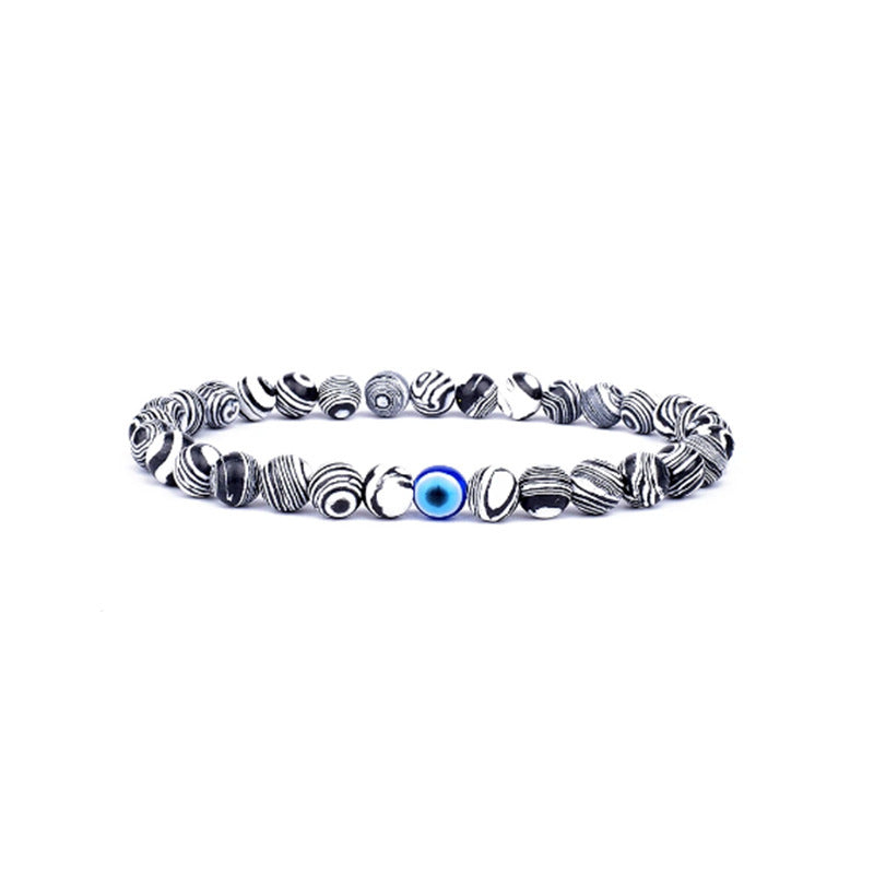 6mm Geometric Resin Beaded Stretch Bracelet Evil Eye