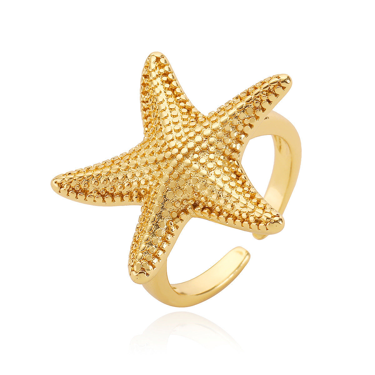 Minimalist 18K Gold Plated Brass Star Open Ring for Women