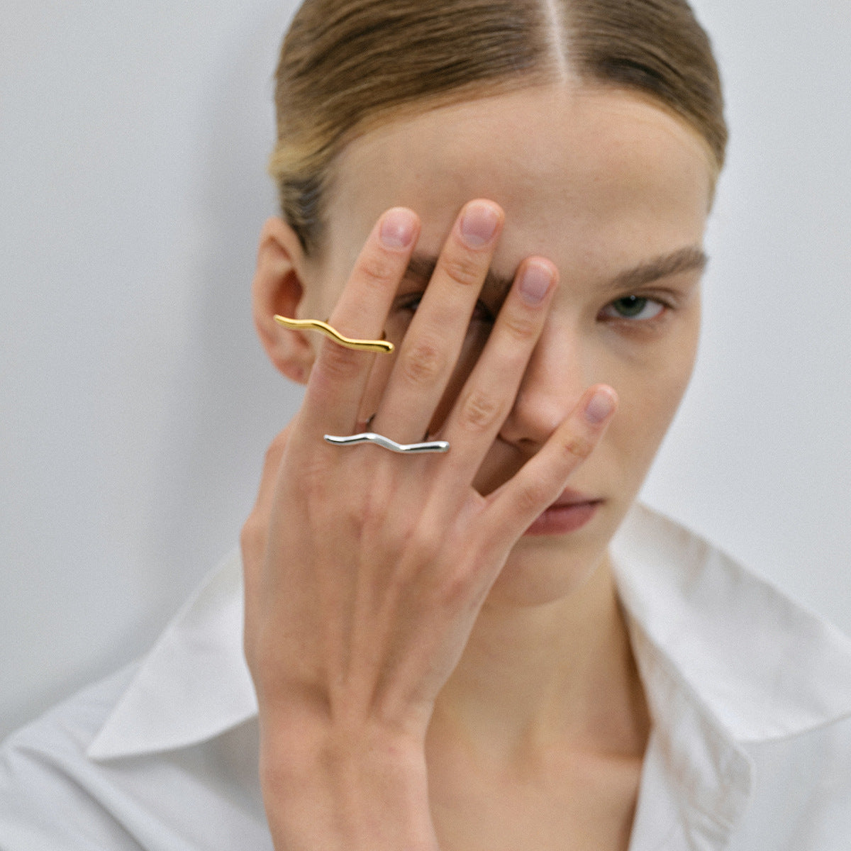 Minimalist 18K Gold Plated Wavy Open Ring Stainless Steel