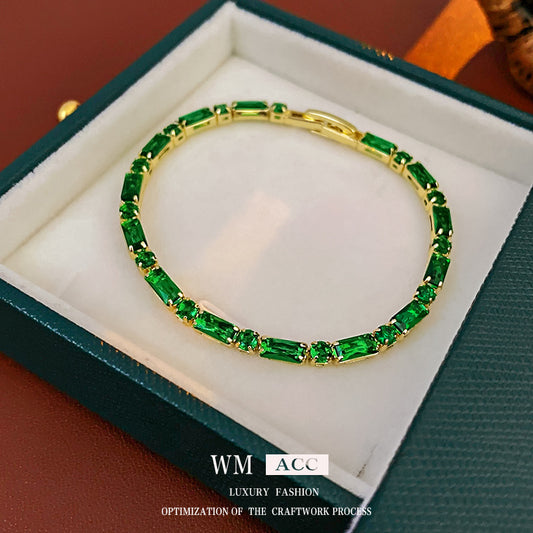 Elegant Gold Plated Geometric Cubic Zirconia Emerald Bracelet for Women