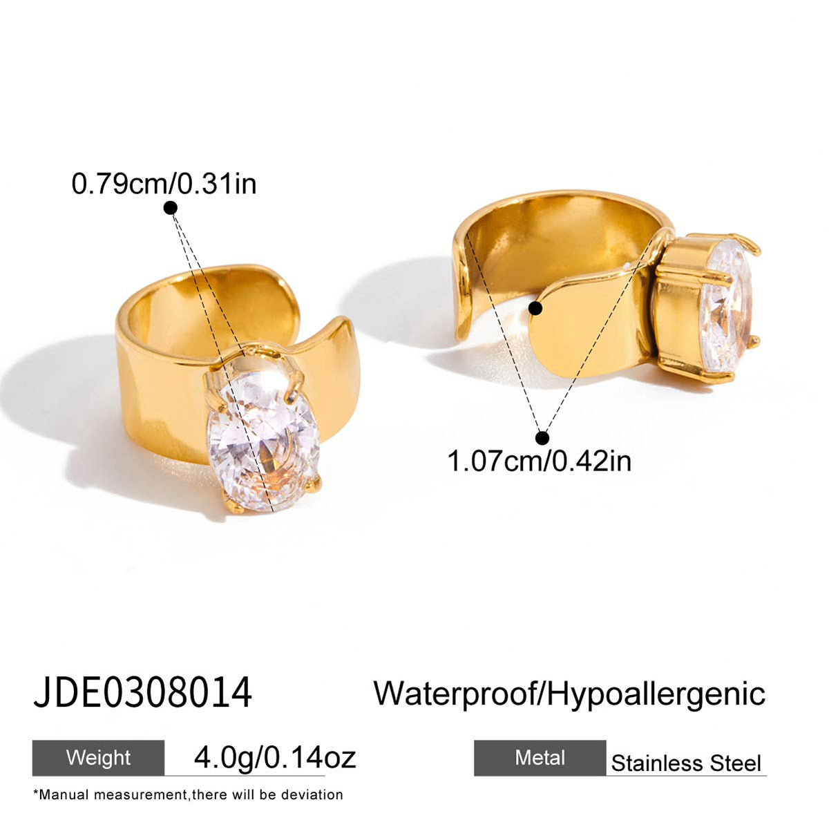 Pendientes de clip de acero inoxidable geométricos de cuatro lados con acabado chapado para mujer, joyas de lujo para la oreja