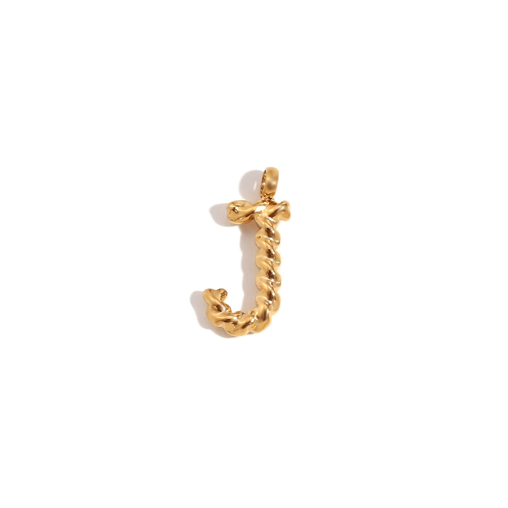 Colgante minimalista de acero inoxidable chapado en oro de 18 quilates con mini letra retorcida para mujer