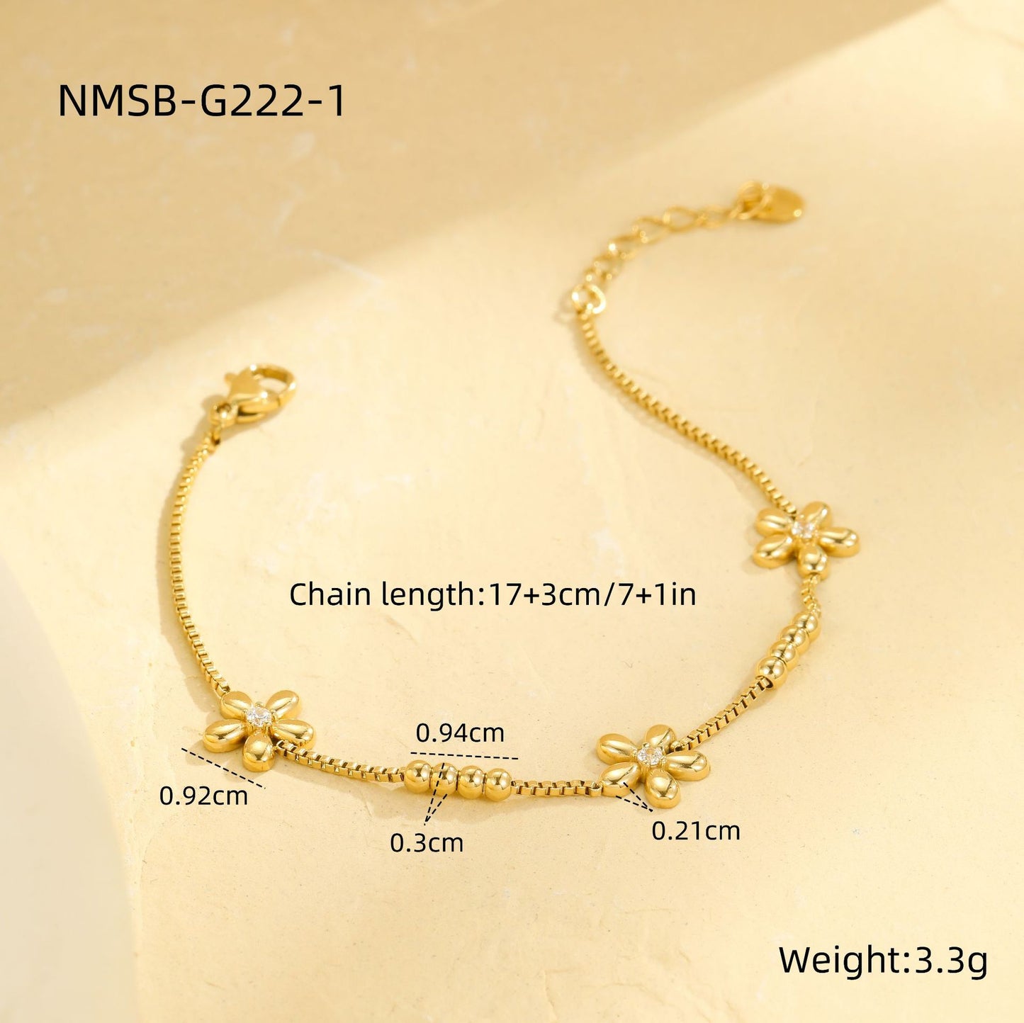 Fashionable Floral Geometric Stainless Steel Bracelet with Rhinestone Inlay for Women, Plated Minimalist Stackable Jewelry