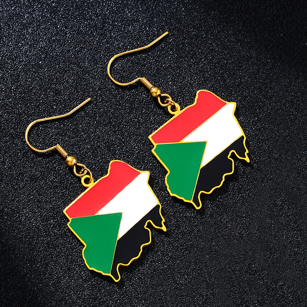 Orecchini Pendenti in Stile Etnico con Geometria, Smalto e Acciaio al Titanio, Finitura Placcata, design Sudan