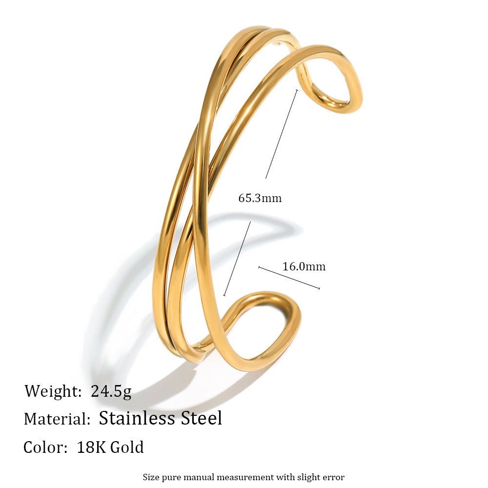 Minimalist Luxury 18K Gold Plated Geometric Twisted Line Stainless Steel Bracelet
