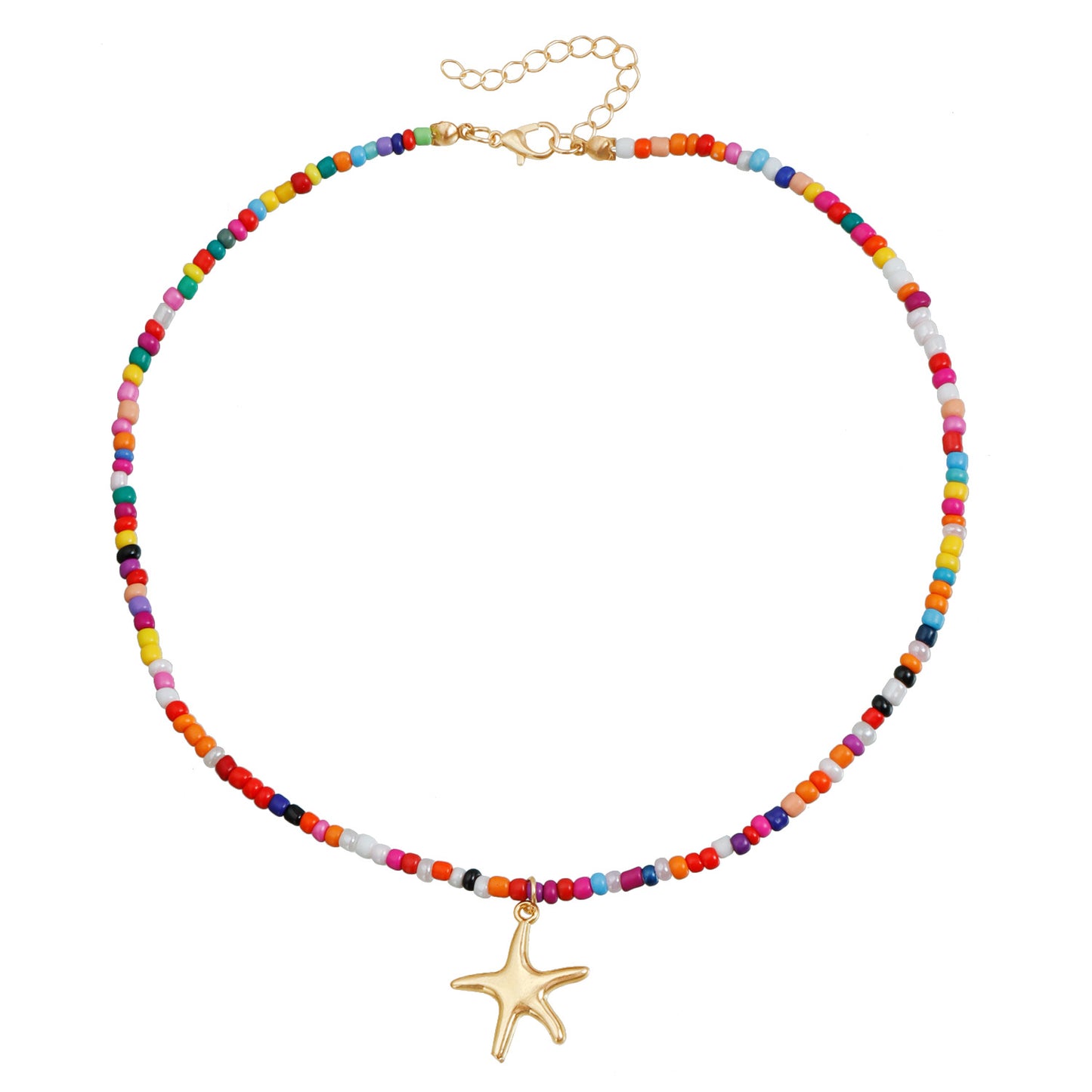 Bohemian Vintage Style Geometric Starfish Pendant Necklace for Women with Alloy Body and Electroplated Finish