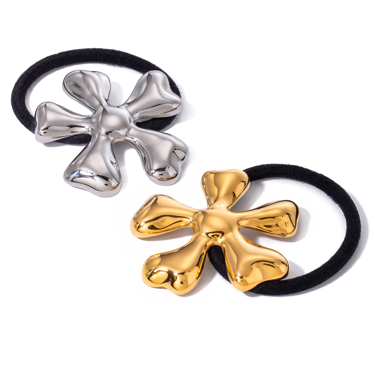 Floral Stainless Steel Hair Tie with Plated Finish for Women, High-Elasticity Ponytail Holder, Fashion-Forward Everyday Accessory
