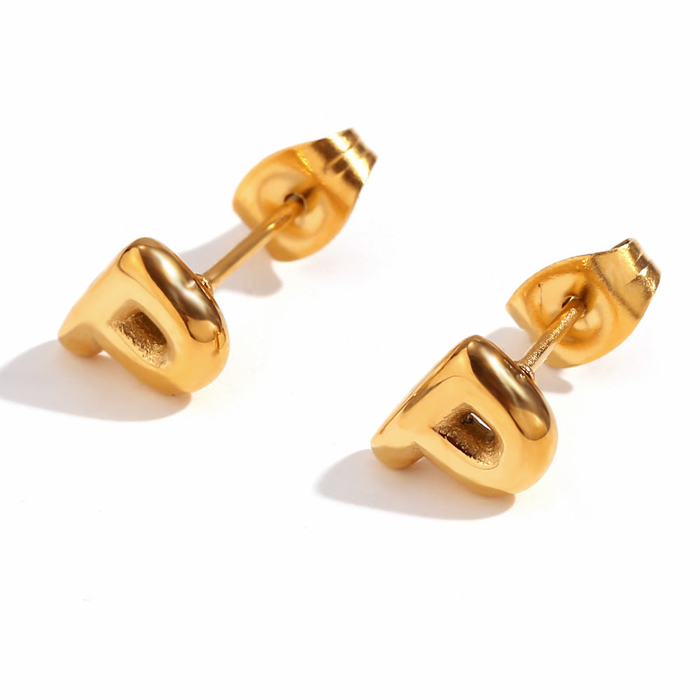 Orecchini a perno da donna con lettera geometrica moderna minimalista in acciaio al titanio placcato oro 18K